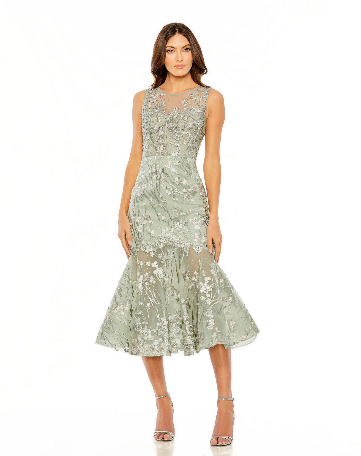 Cocktail Dresses Tea Length Lace Cocktail Dress  Sage Multi