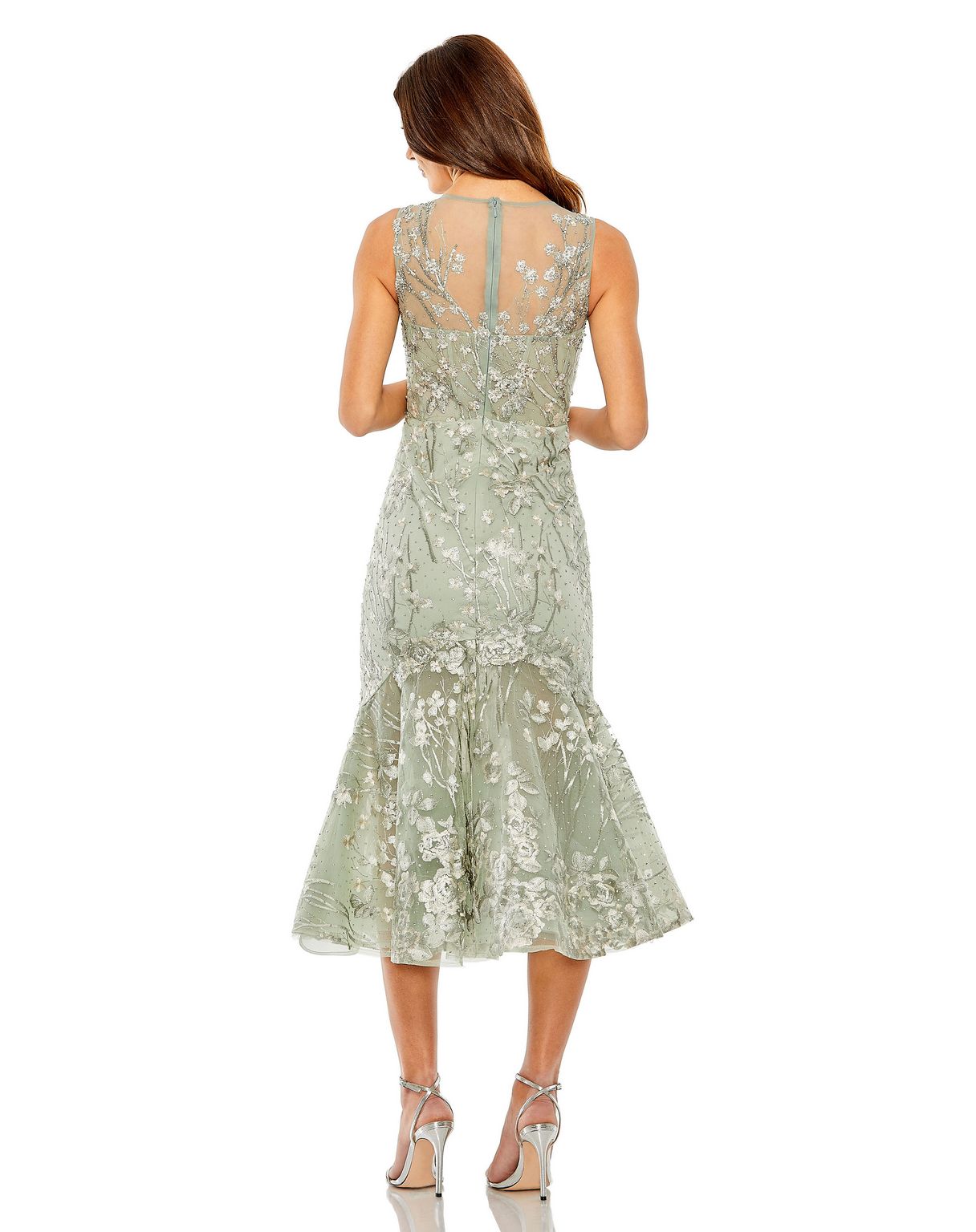 Cocktail Dresses Tea Length Lace Cocktail Dress  Sage Multi