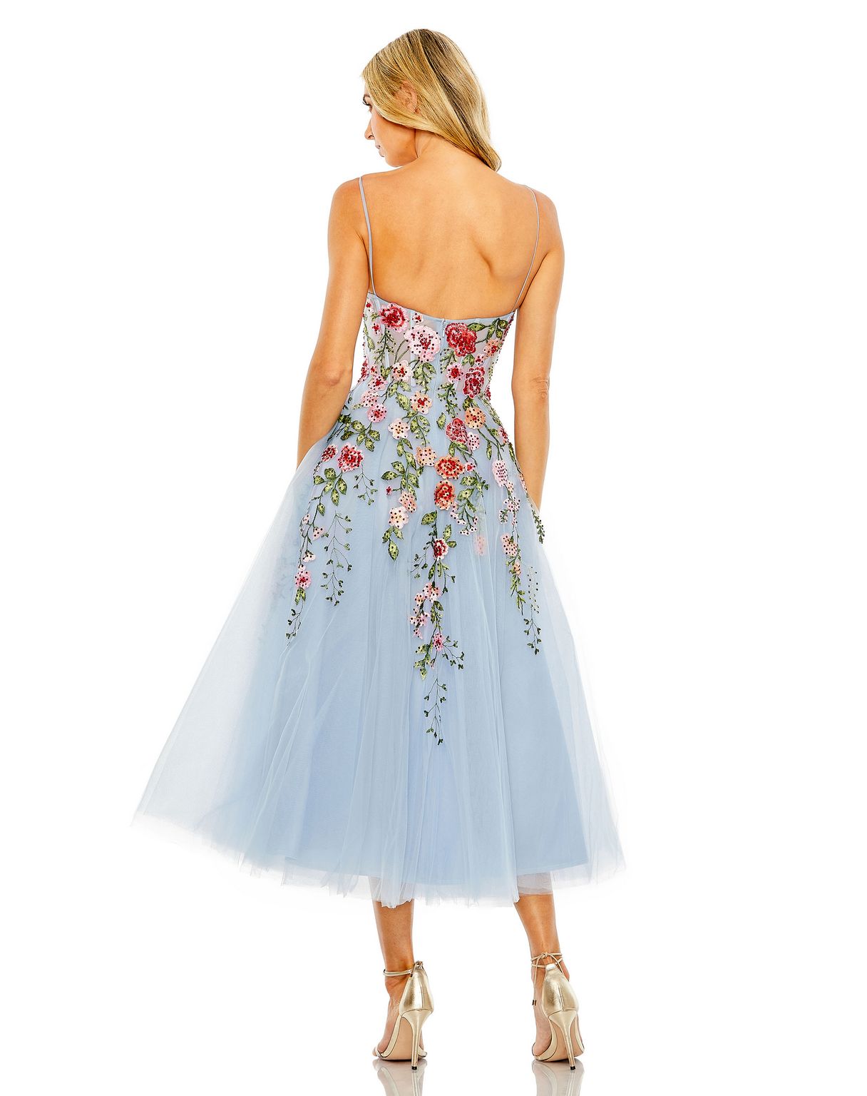 Formal Dresses Floral Lace Formal Tea Length Dress Powder Blue