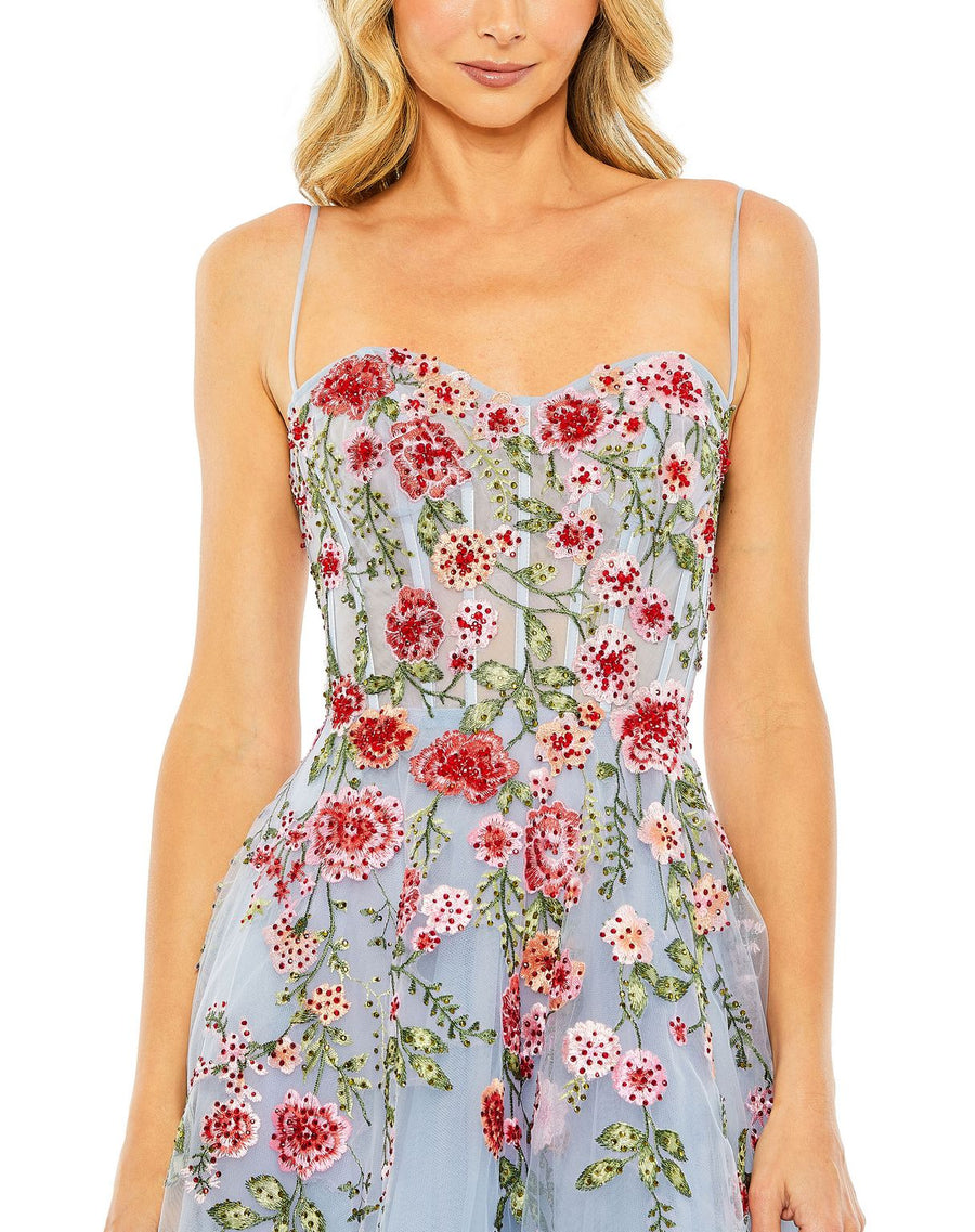 Formal Dresses Floral Lace Formal Tea Length Dress Powder Blue