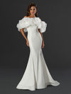 Wedding Dresses Long Fitted Ruffle Wedding Dress Off White