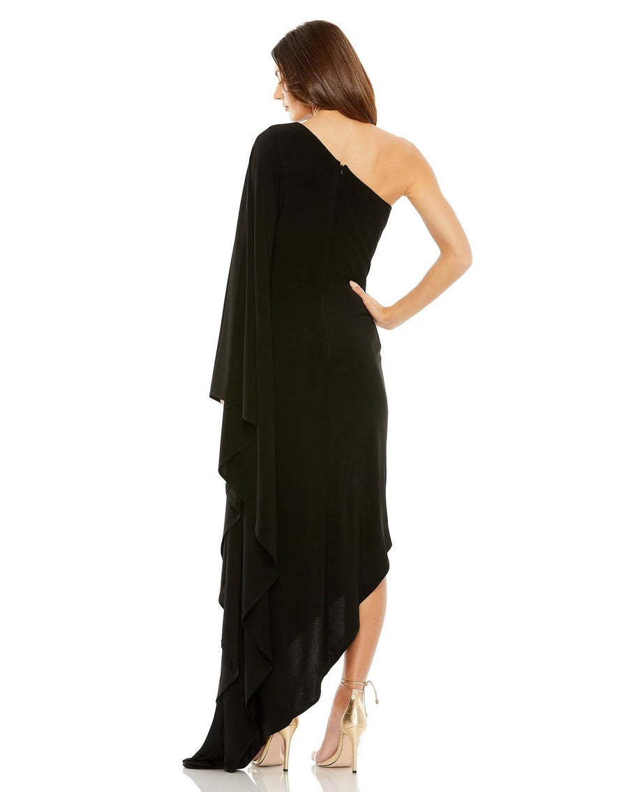 Formal Dresses One Shoulder Cape Sleeve High Low Dress Black