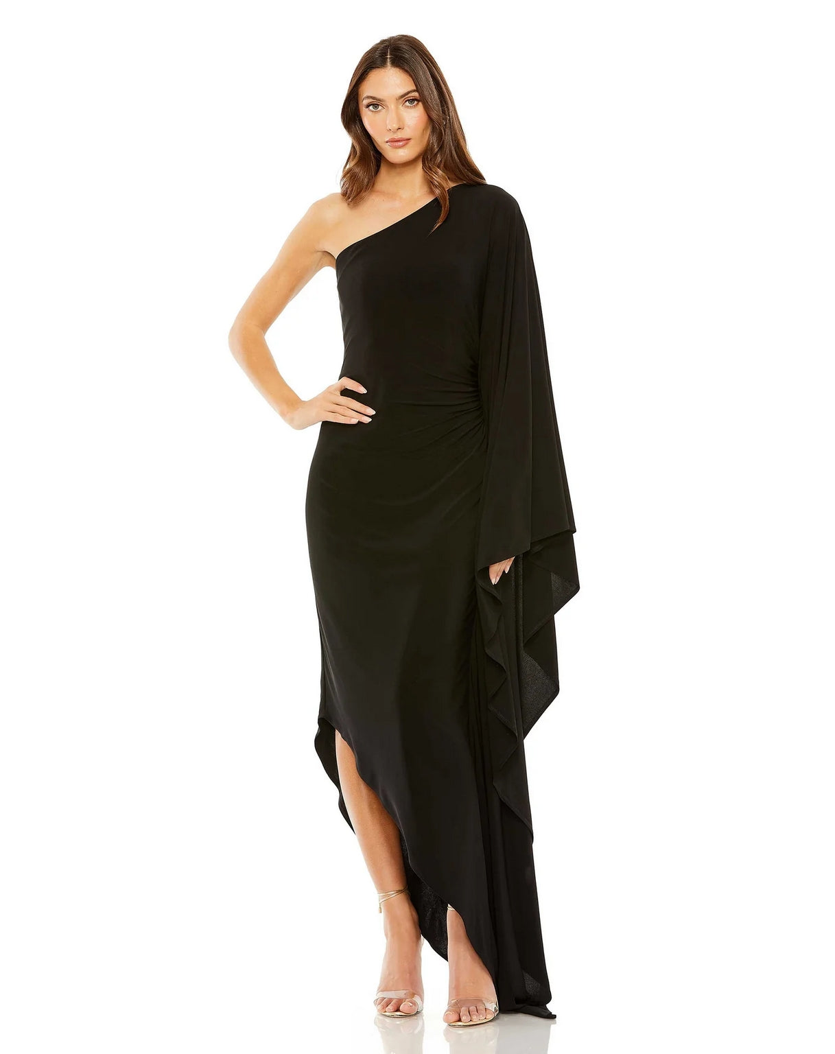 Formal Dresses One Shoulder Cape Sleeve High Low Dress Black