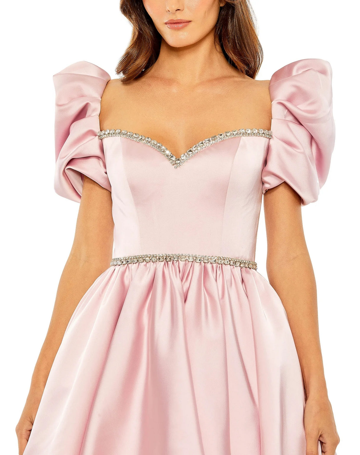 Cocktail Dresses Puff Sleeve Beaded Top Full Skirt Short Dress Blush