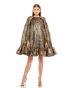 Cocktail Dresses High Neck Cape Sleeve Metallic Trapeze Short dress Bronze