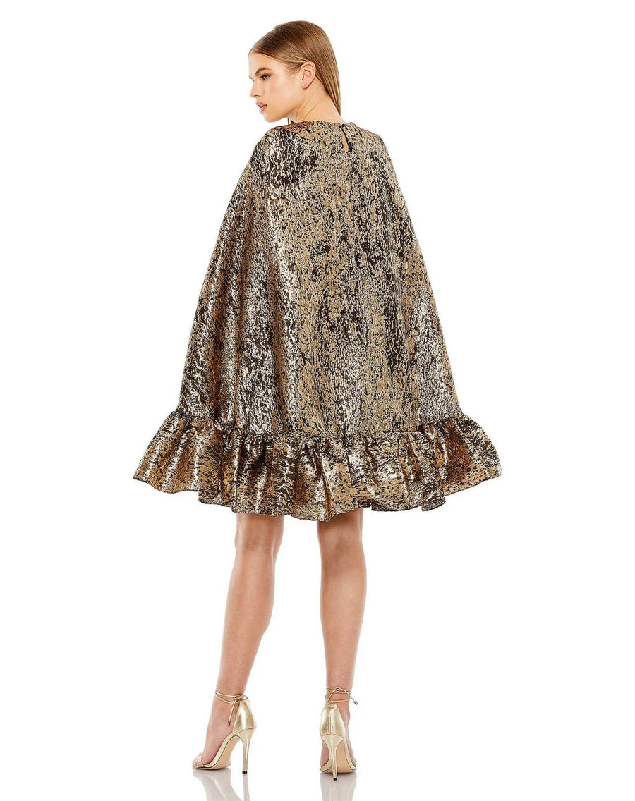 Cocktail Dresses High Neck Cape Sleeve Metallic Trapeze Short dress Bronze