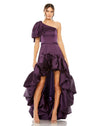 Formal Dresses Long One Shoulder Sleeve Full High Low Pockets Dress Aubergine