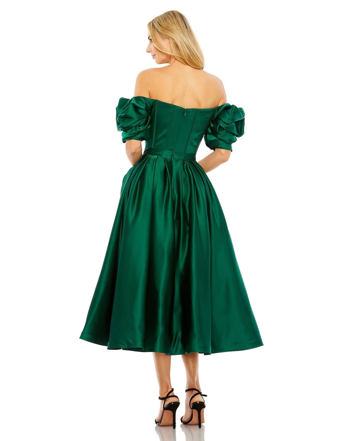 Cocktail Dresses Off Shoulder Ruffle Tea Length Dress Emerald