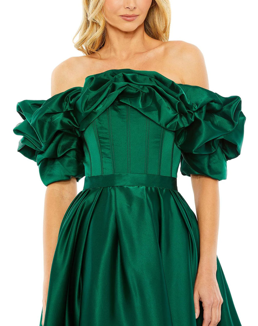 Cocktail Dresses Off Shoulder Ruffle Tea Length Dress Emerald
