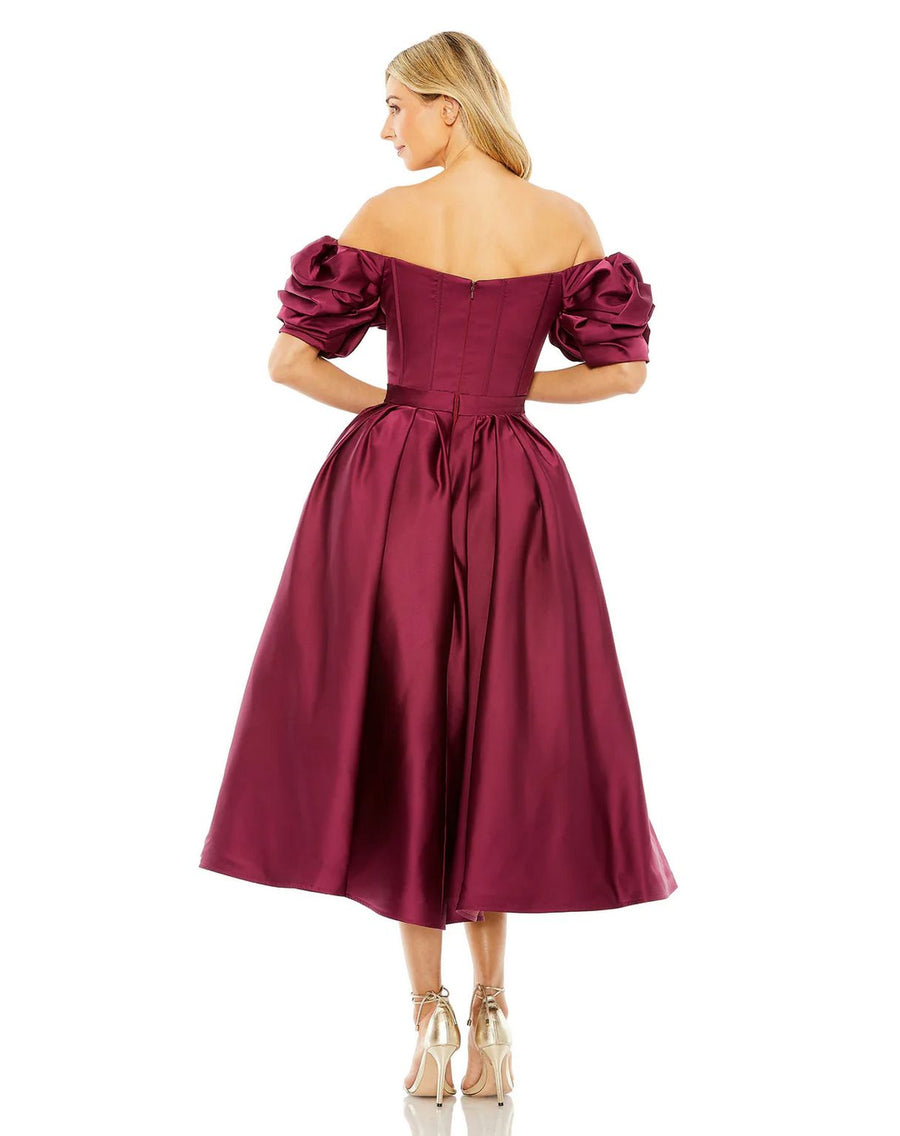 Cocktail Dresses Off Shoulder Ruffle Tea Length Dress Plum