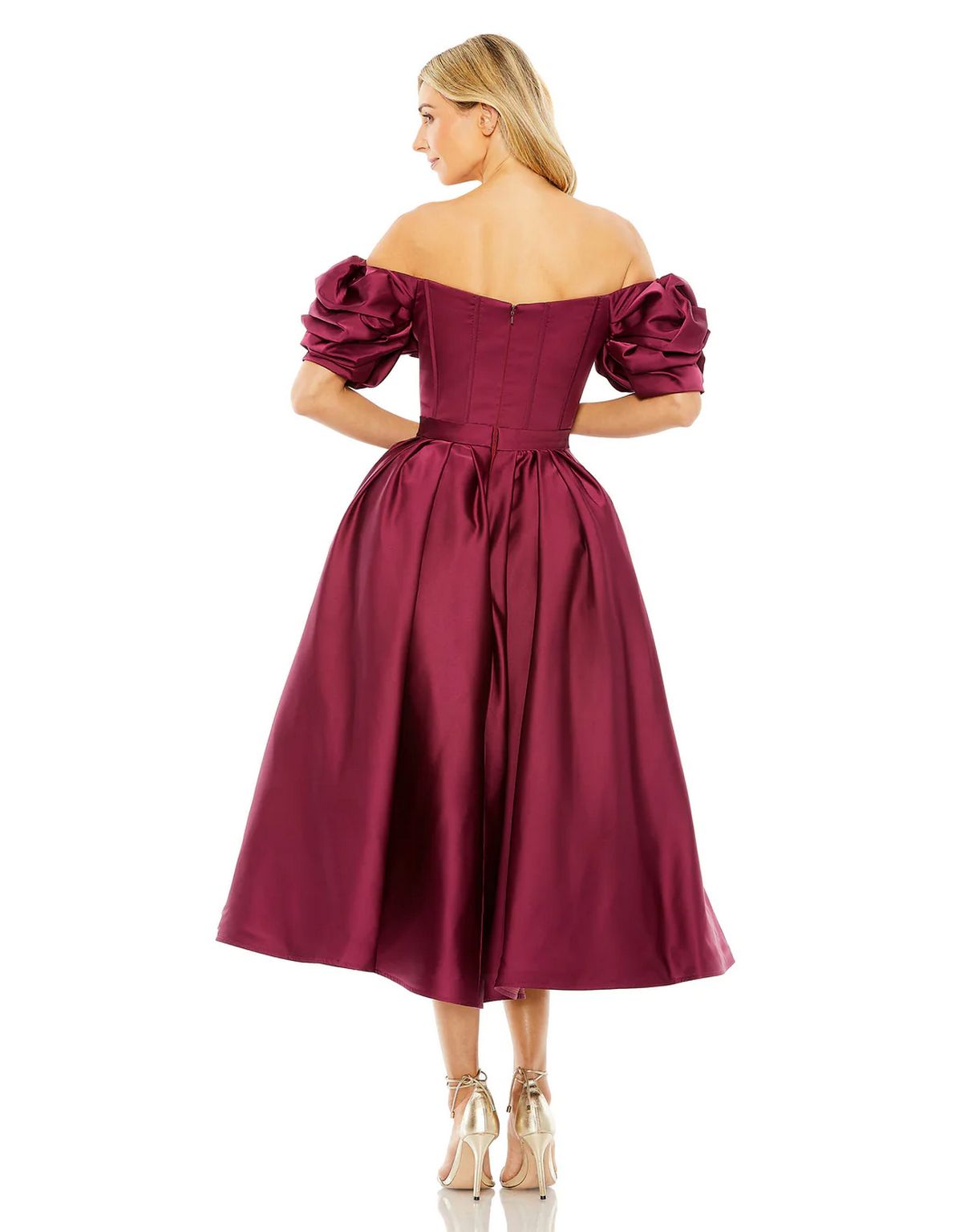 Cocktail Dresses Off Shoulder Ruffle Tea Length Dress Plum