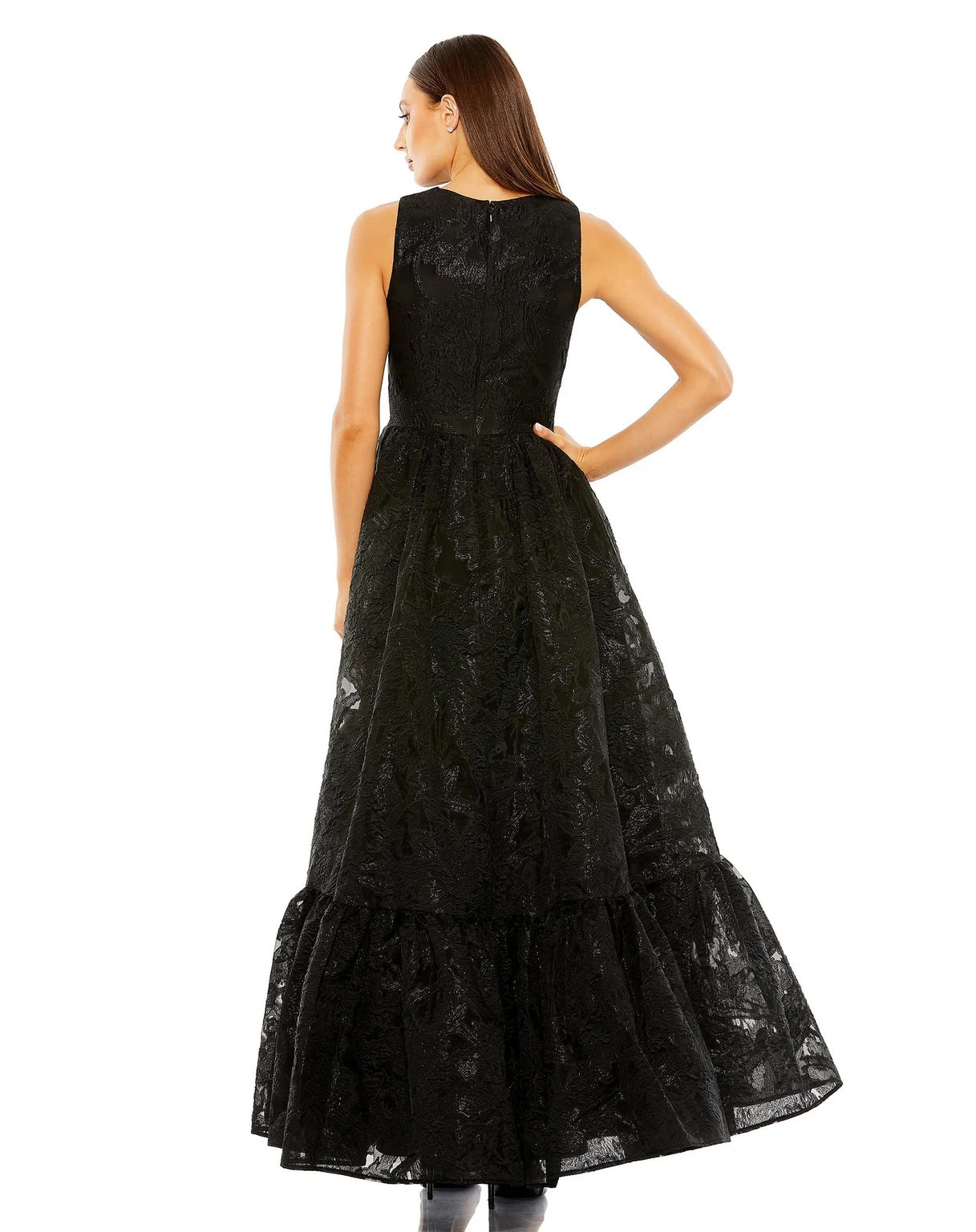 Formal Dresses Sleeveless High Low Brocade Dress Black