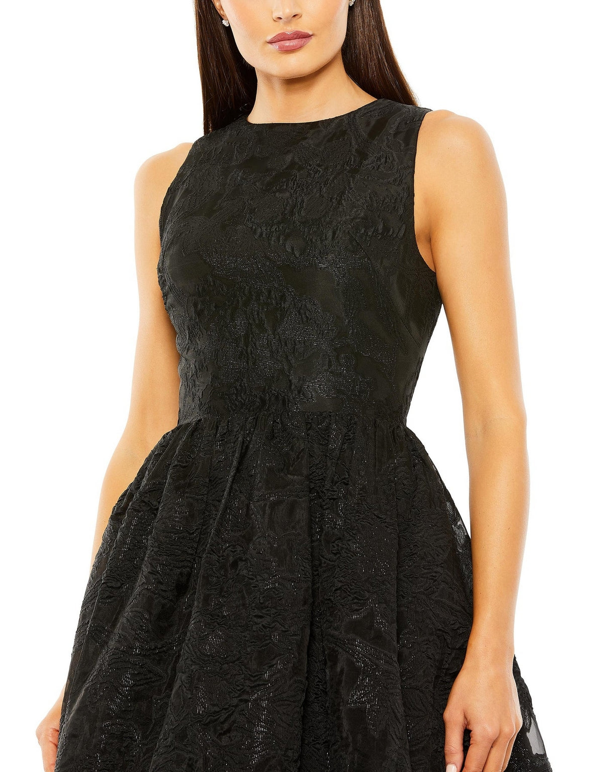 Formal Dresses Sleeveless High Low Brocade Dress Black