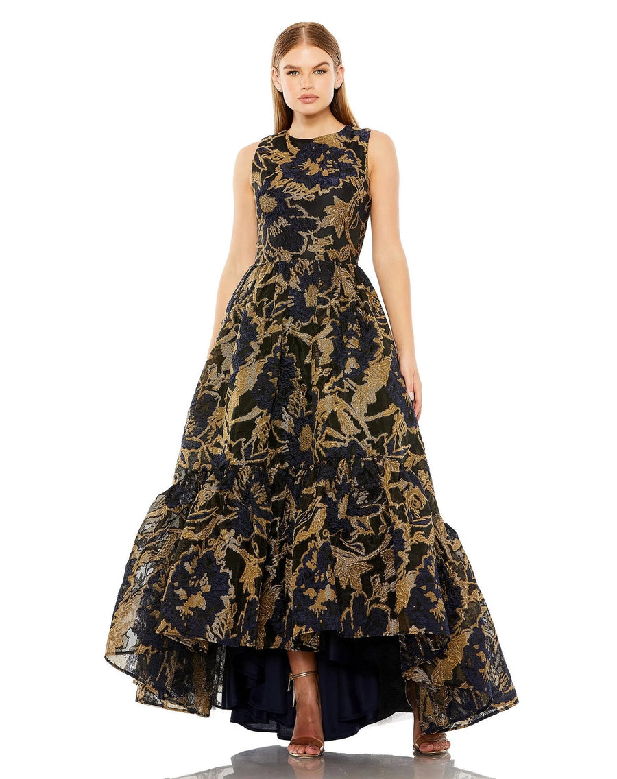 Formal Dresses Sleeveless High Low Brocade Dress Midnight Gold
