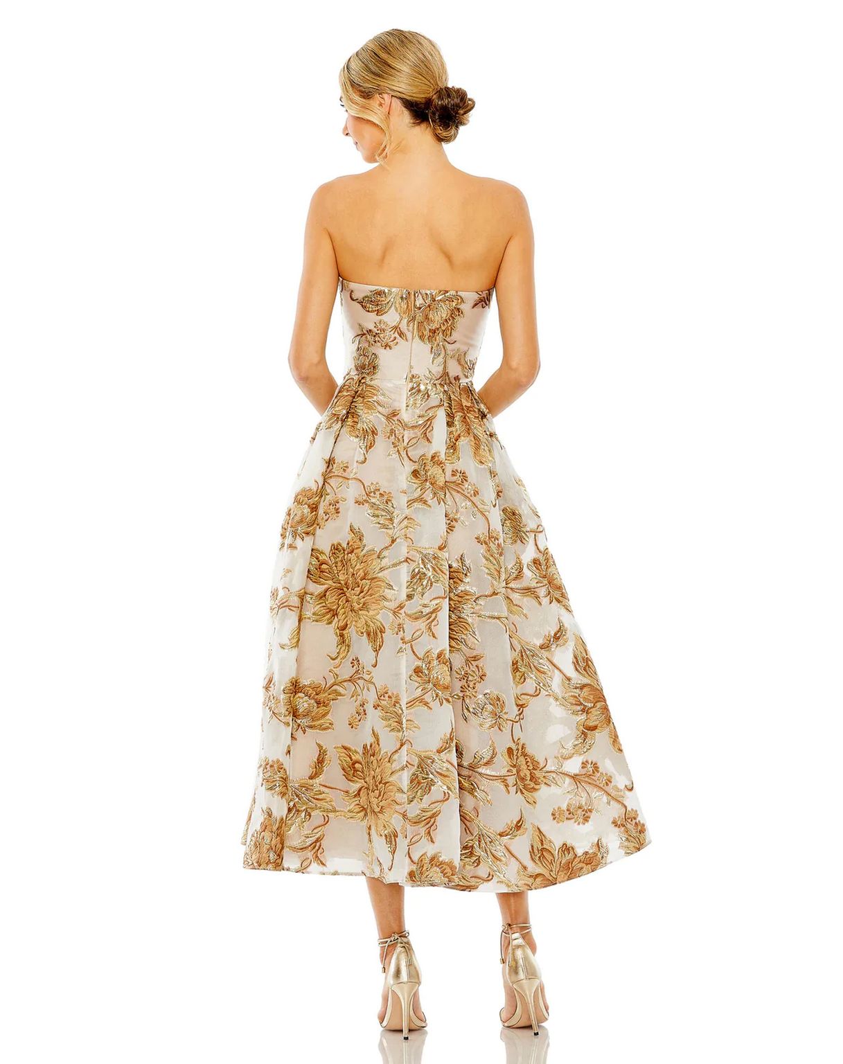 Formal Dresses Strapless Brocade Pockets Midi Dress Bronze