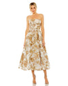 Formal Dresses Strapless Brocade Pockets Midi Dress Bronze