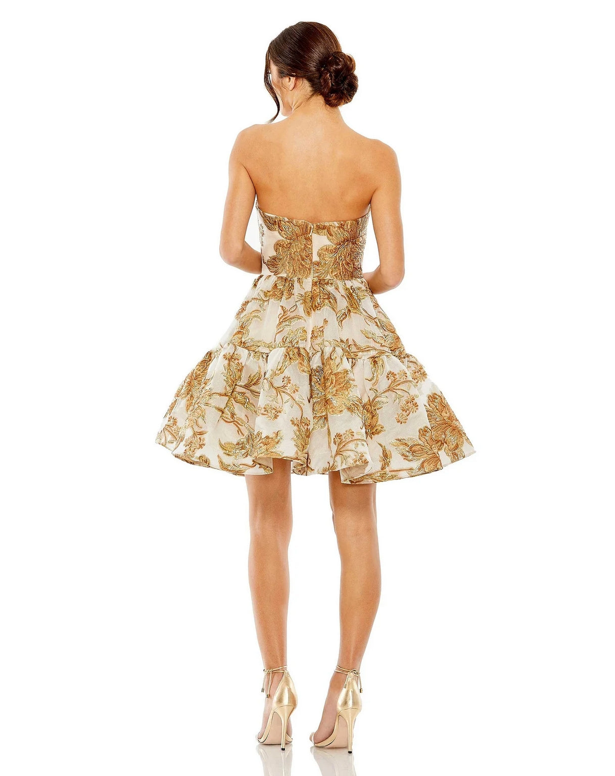 Cocktail Dresses Strapless Brocade Pockets Short Dress Bronze