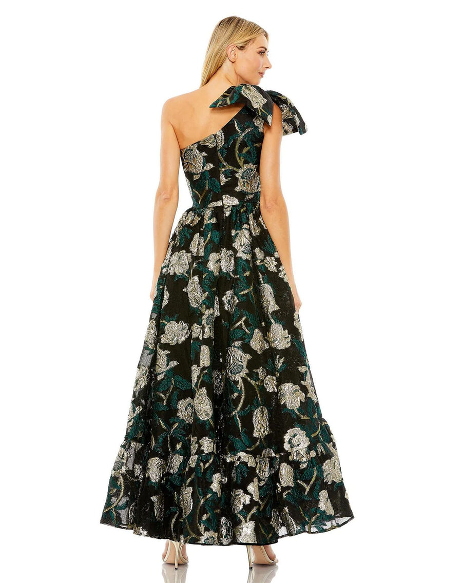 Formal Dresses One Shoulder Bow Detail High Low Dress Emerald
