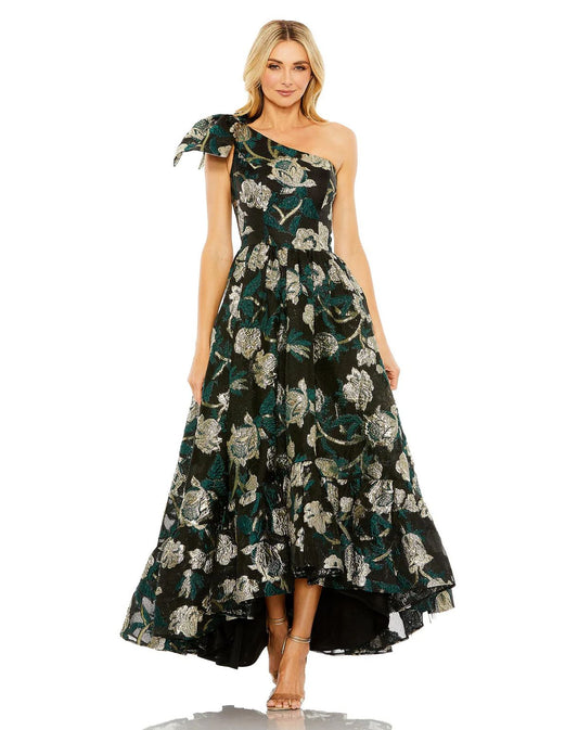 Formal Dresses One Shoulder Bow Detail High Low Dress Emerald