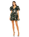 Cocktail Dresses Bow Shoulders Brocade V Neck Pockets Short Dress Emerald