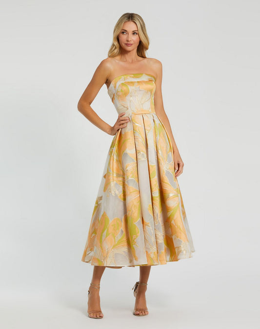 Cocktail Dresses Tea Length A Line Printed Cocktail Dress Peach Multi