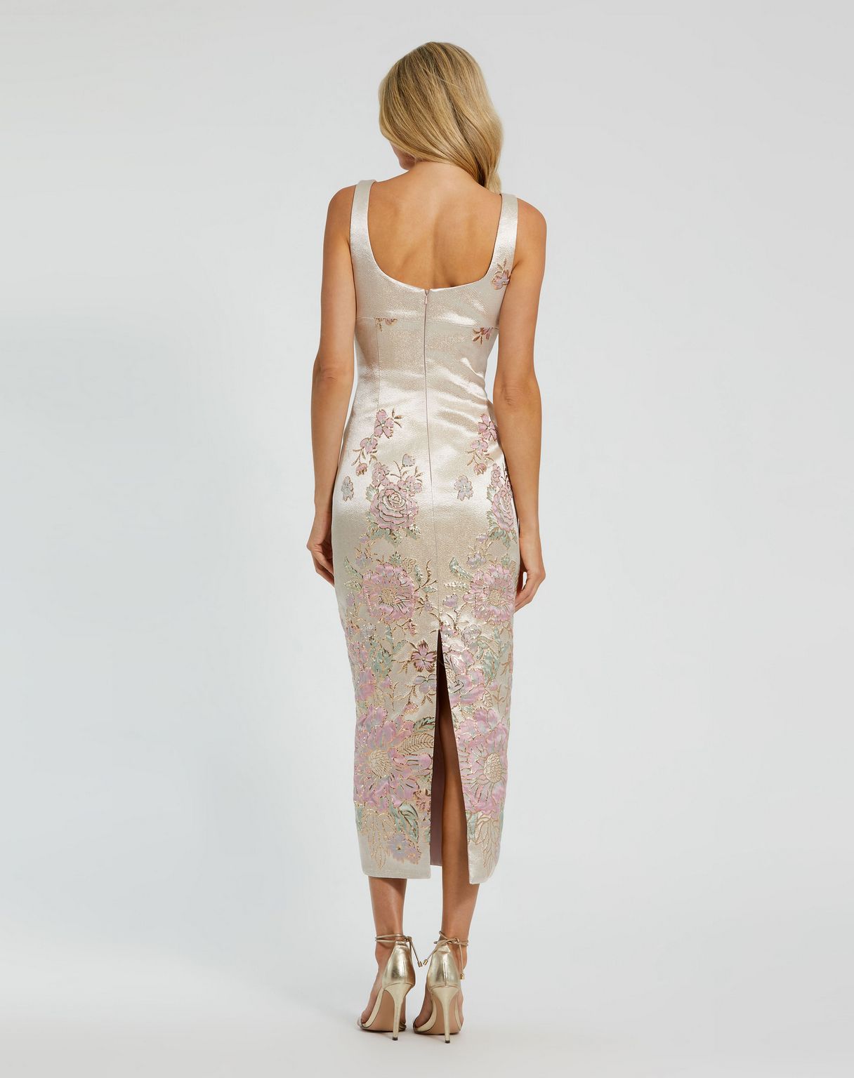 Cocktail Dresses Fitted Tea Length Cocktail Dress Champagne Multi