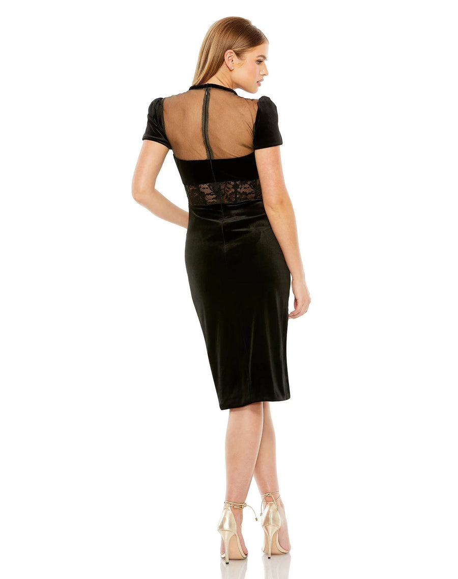 Cocktail Dresses Short Sleeve Sheer Top Lace Bustier Short Dress Black