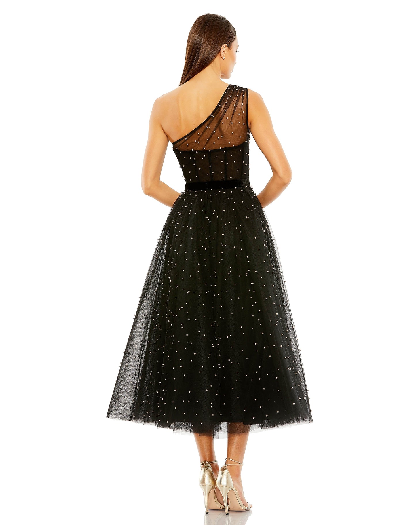 Prom Dresses Pearl Beaded Formal Prom Midi Dress Black