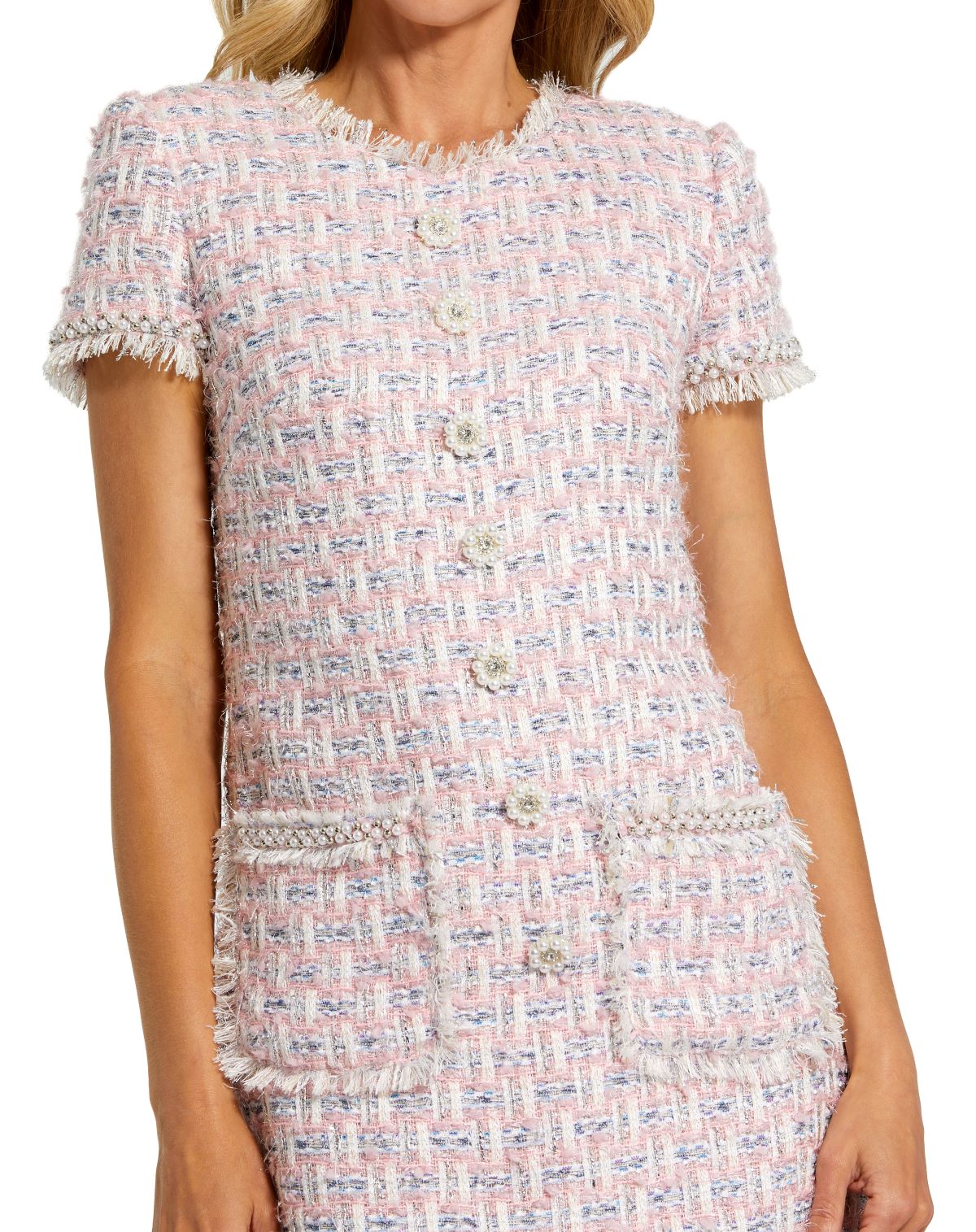 Cocktail Dresses Short Button Cocktail Pockets Mini Dress Pink Multi