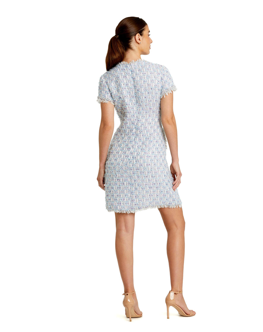 Cocktail Dresses Short Button Cocktail Pockets Mini Dress Blue Multi