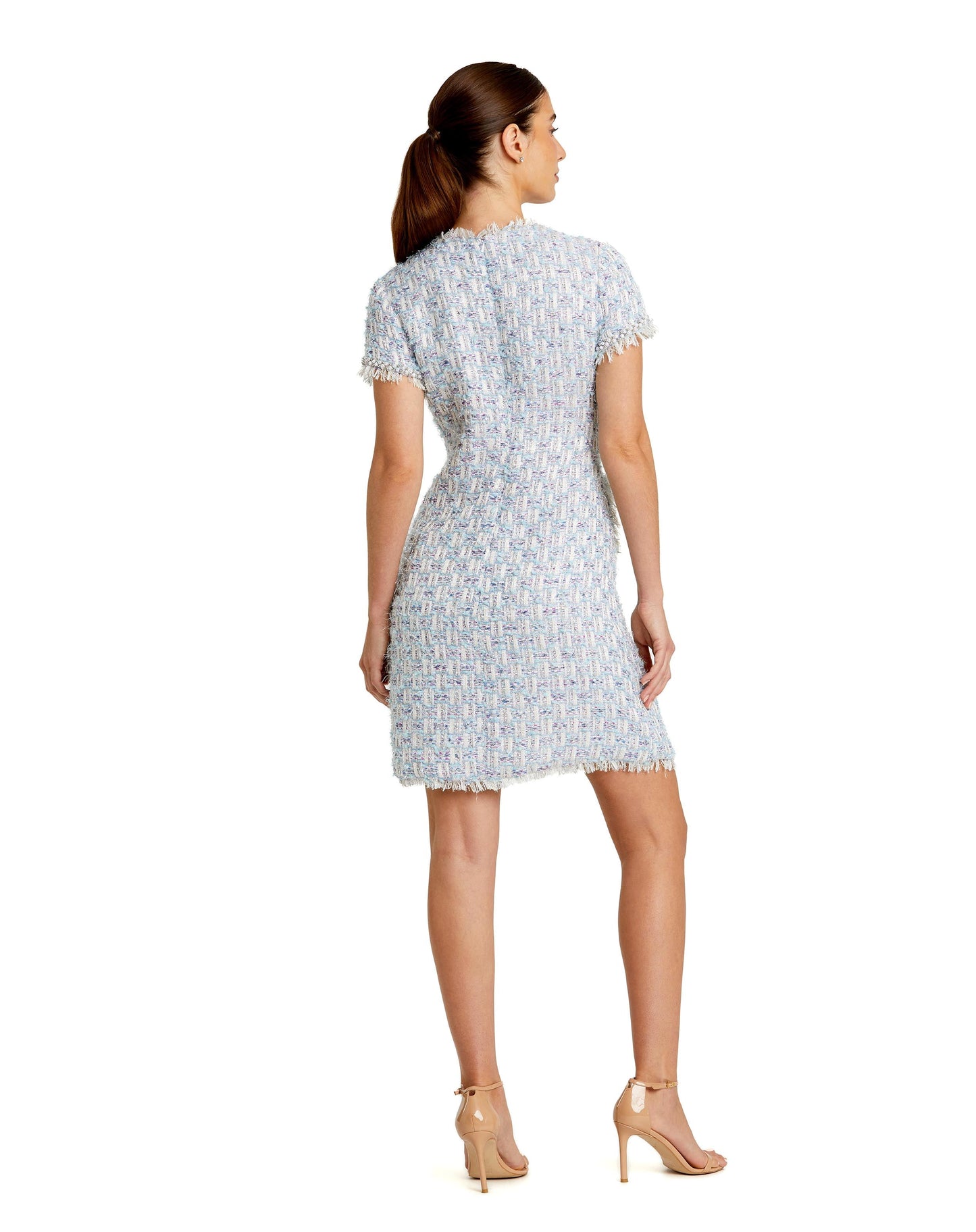 Cocktail Dresses Short Button Cocktail Pockets Mini Dress Blue Multi