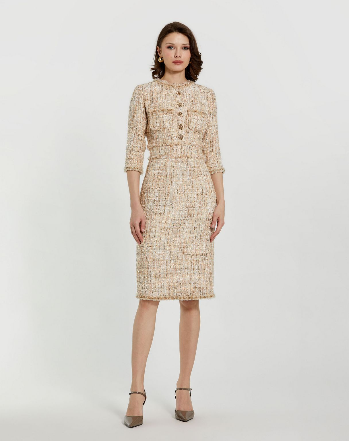 Cocktail Dresses Knee Length Beaded Cocktail Dress Blush