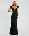 Prom Dresses Long Fitted Feather Straps Prom Dress Black