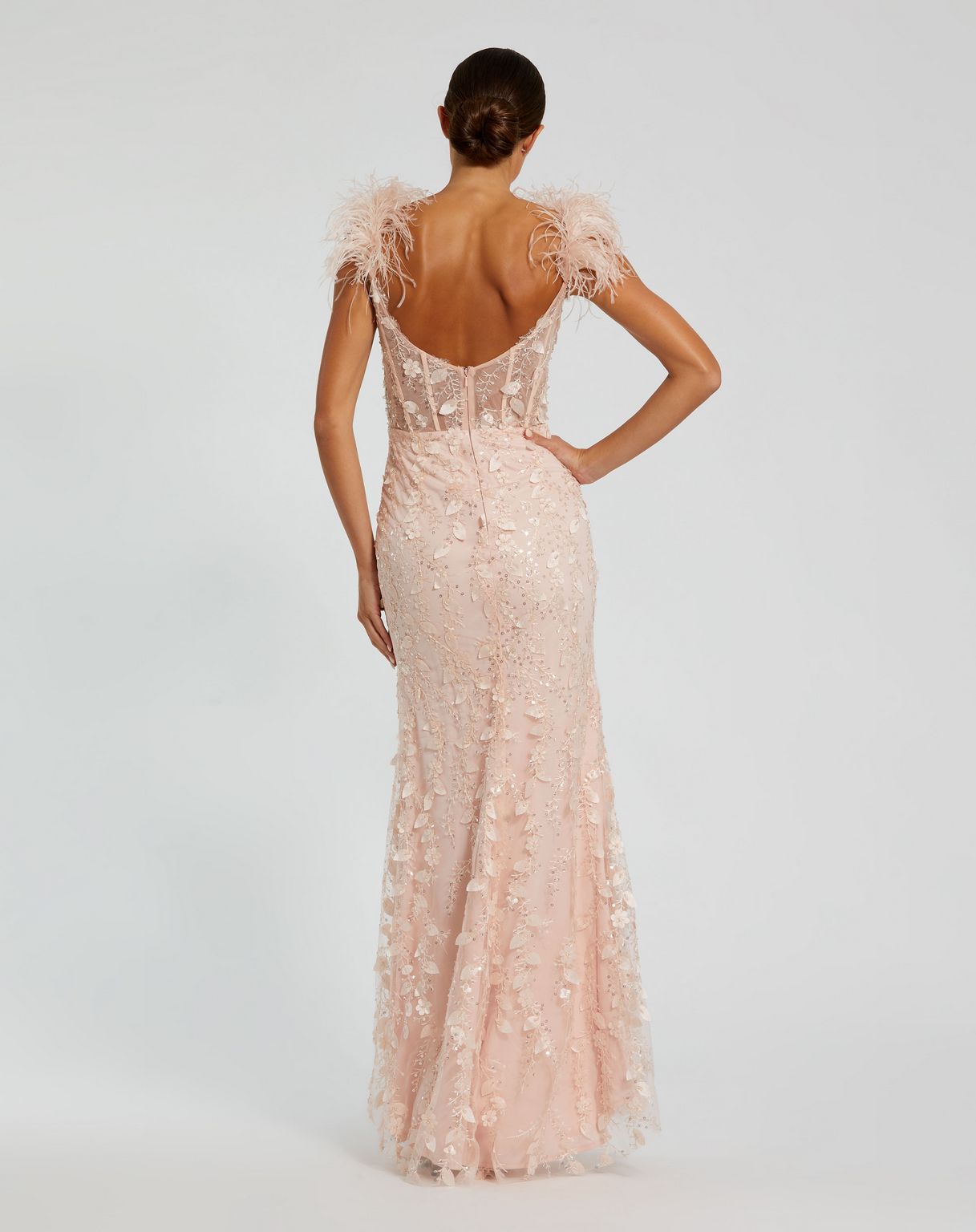 Prom Dresses Long Fitted Feather Straps Prom Dress Peach