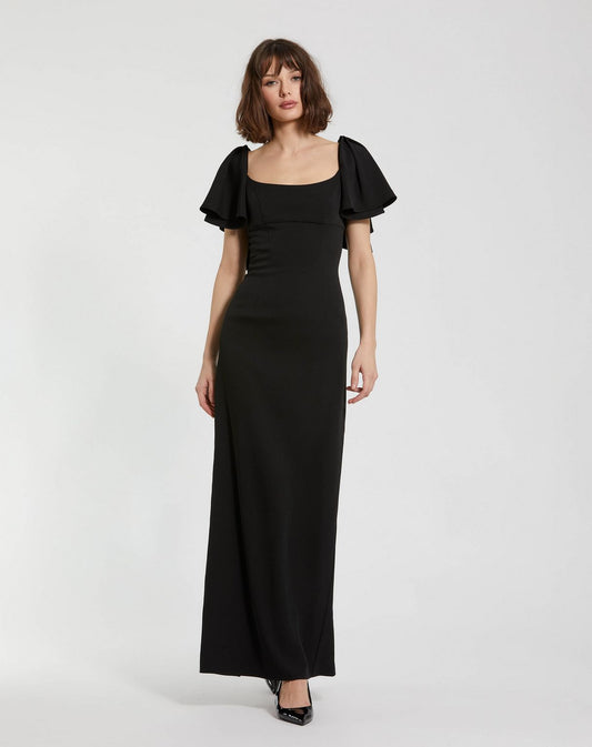 Formal Dresses Tea Length Formal Ruffle Dress Black