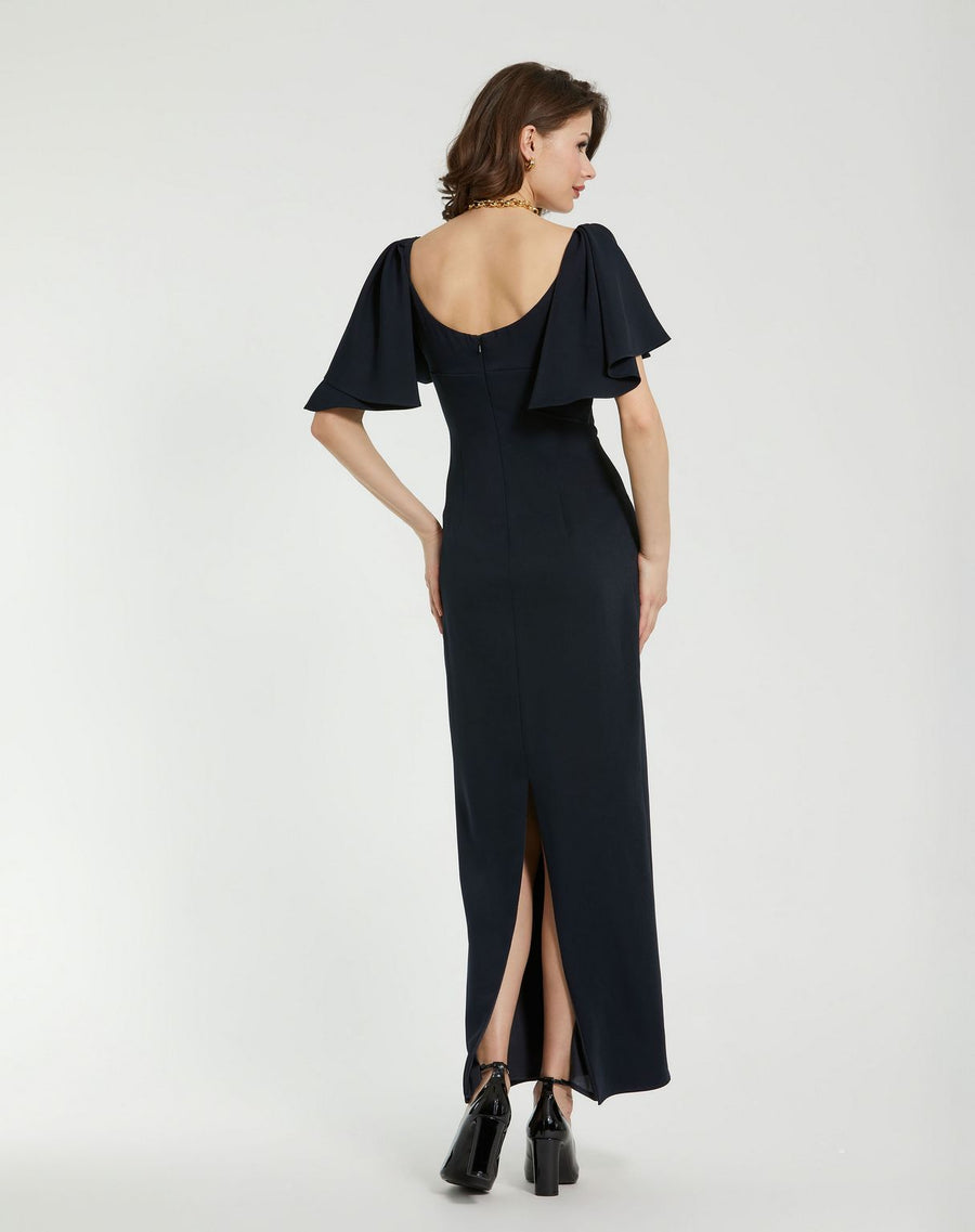 Formal Dresses Tea Length Formal Ruffle Dress Navy