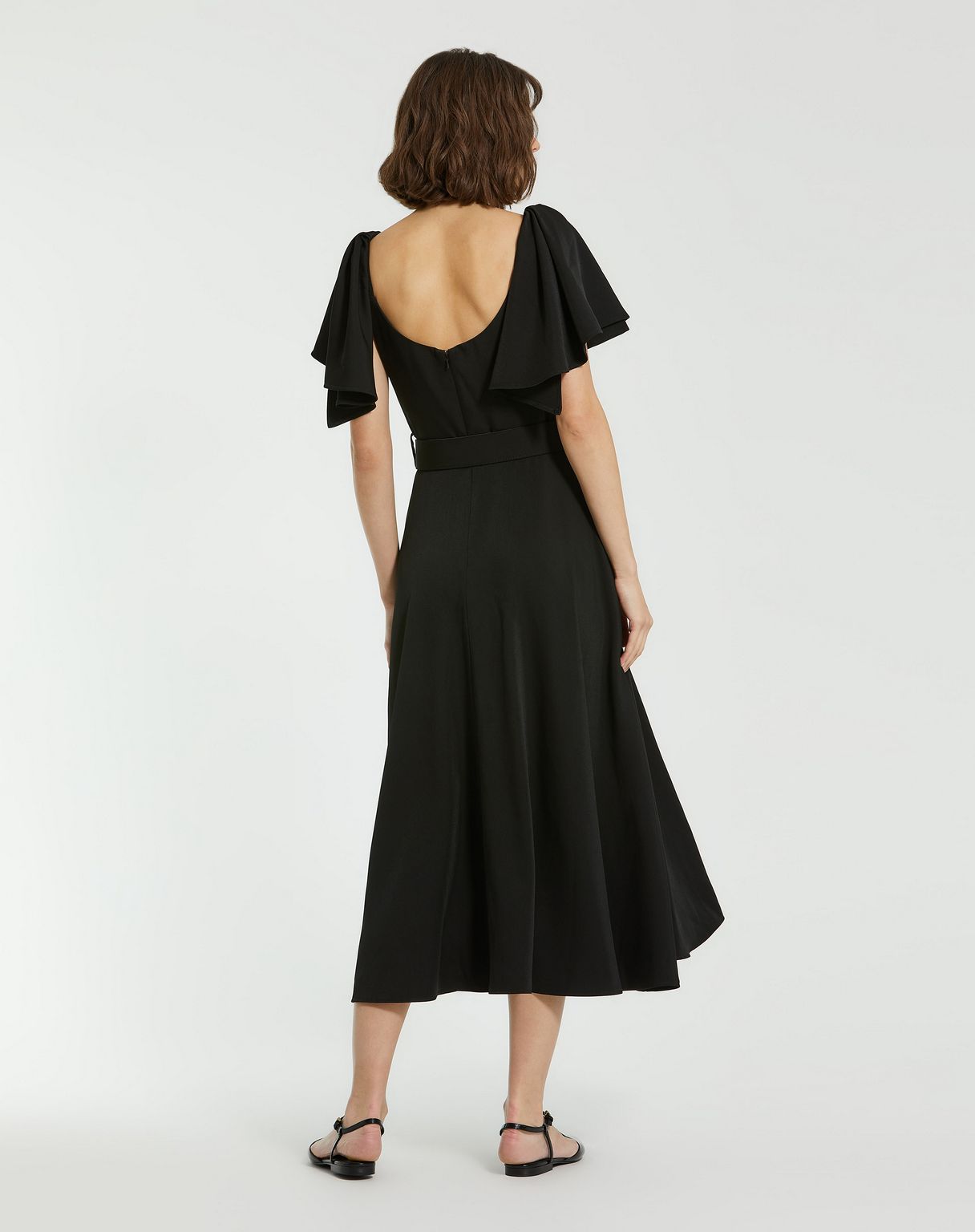 Formal Dresses Ruffle Sleeve Tea Length Formal Dress Black