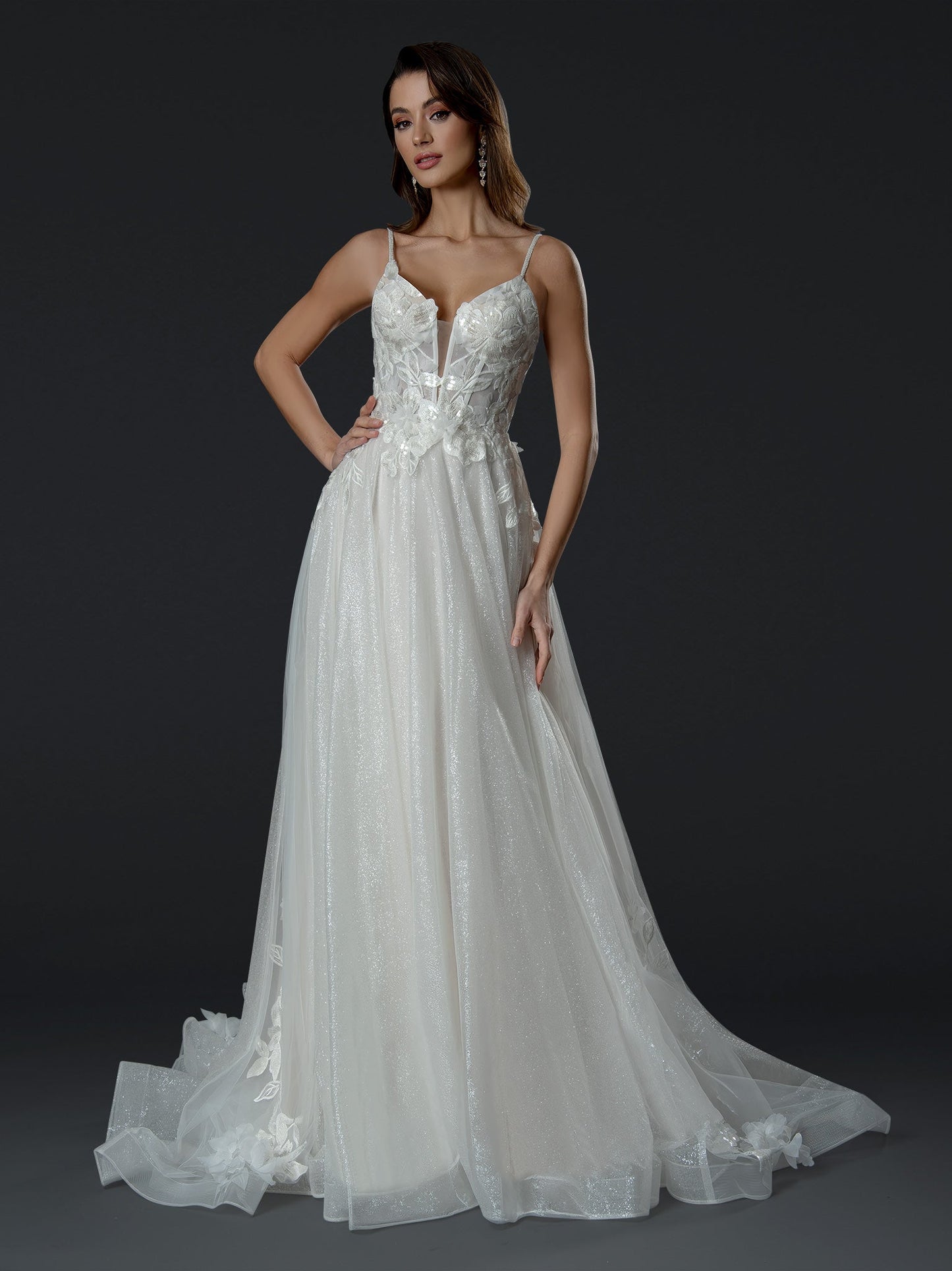 Wedding Dresses Sequin Long A Line Lace Wedding Dress Off White