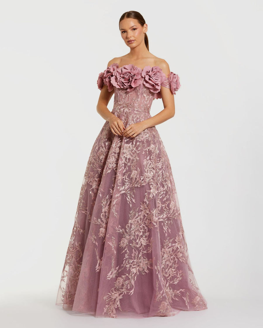 Prom Dresses Floral Long A Line Formal Prom Dress Mauve
