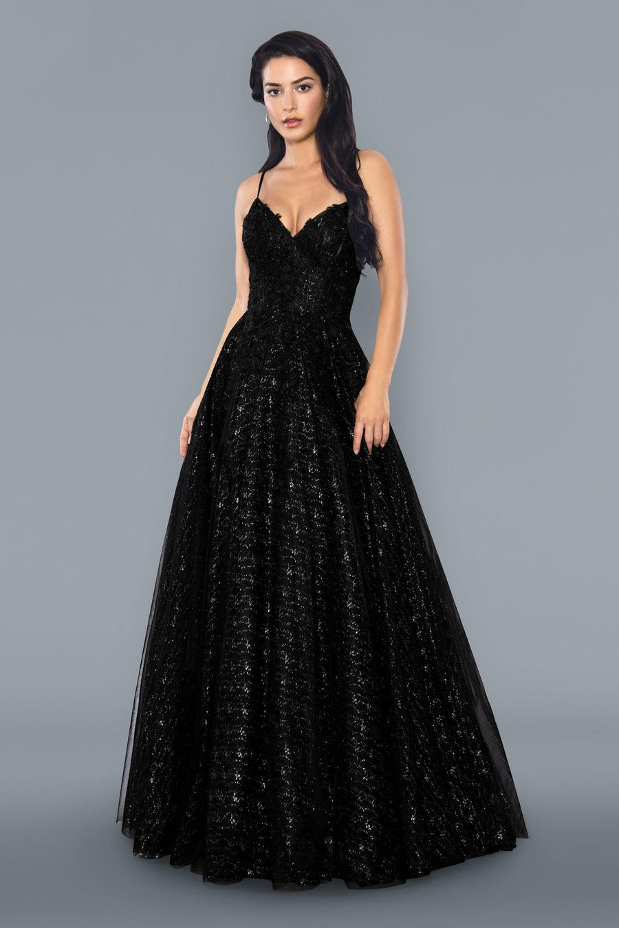 Long Spaghetti Straps Evening Gown Black