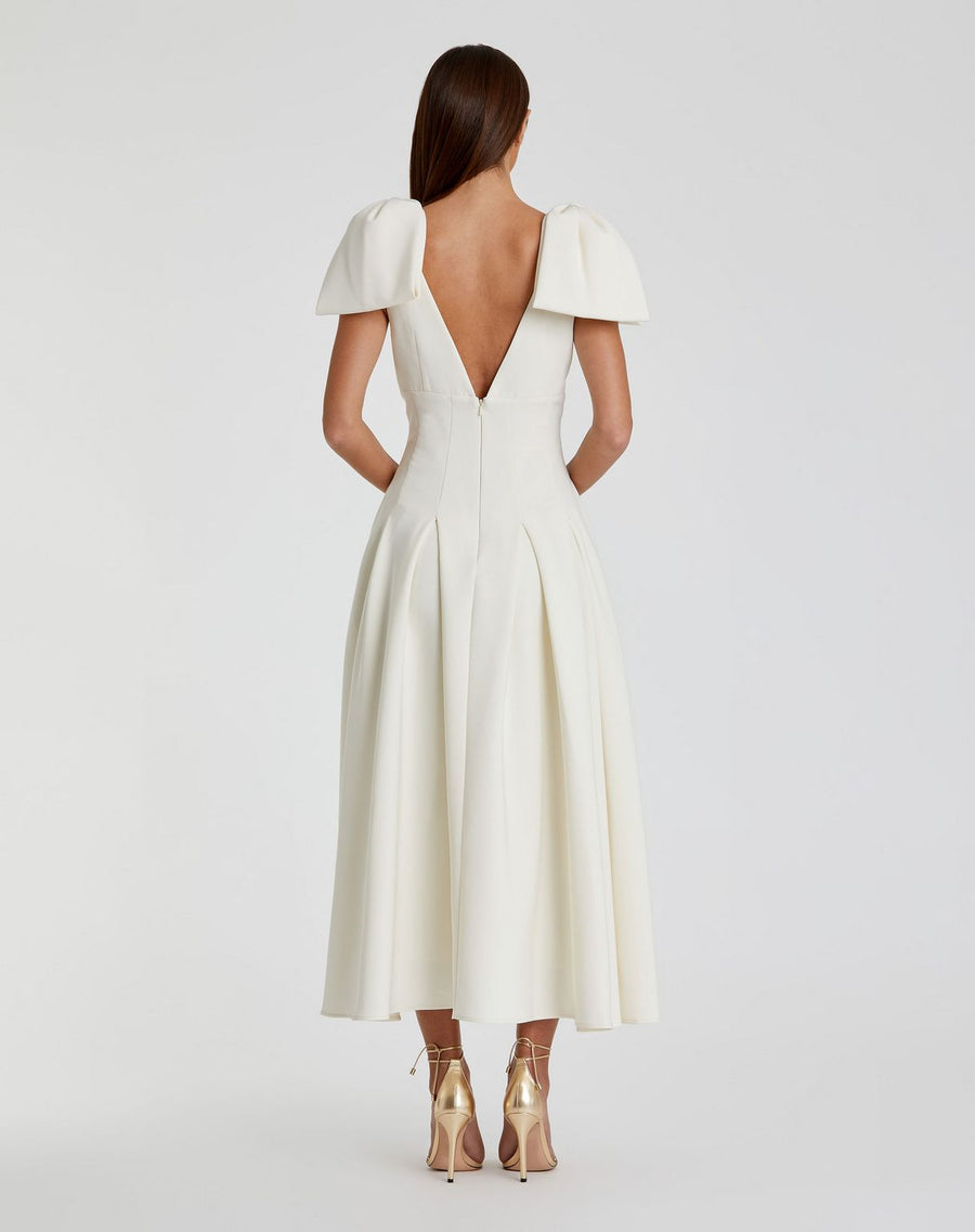 Formal Dresses Fitted Evening Formal Midi Dress  Ivory