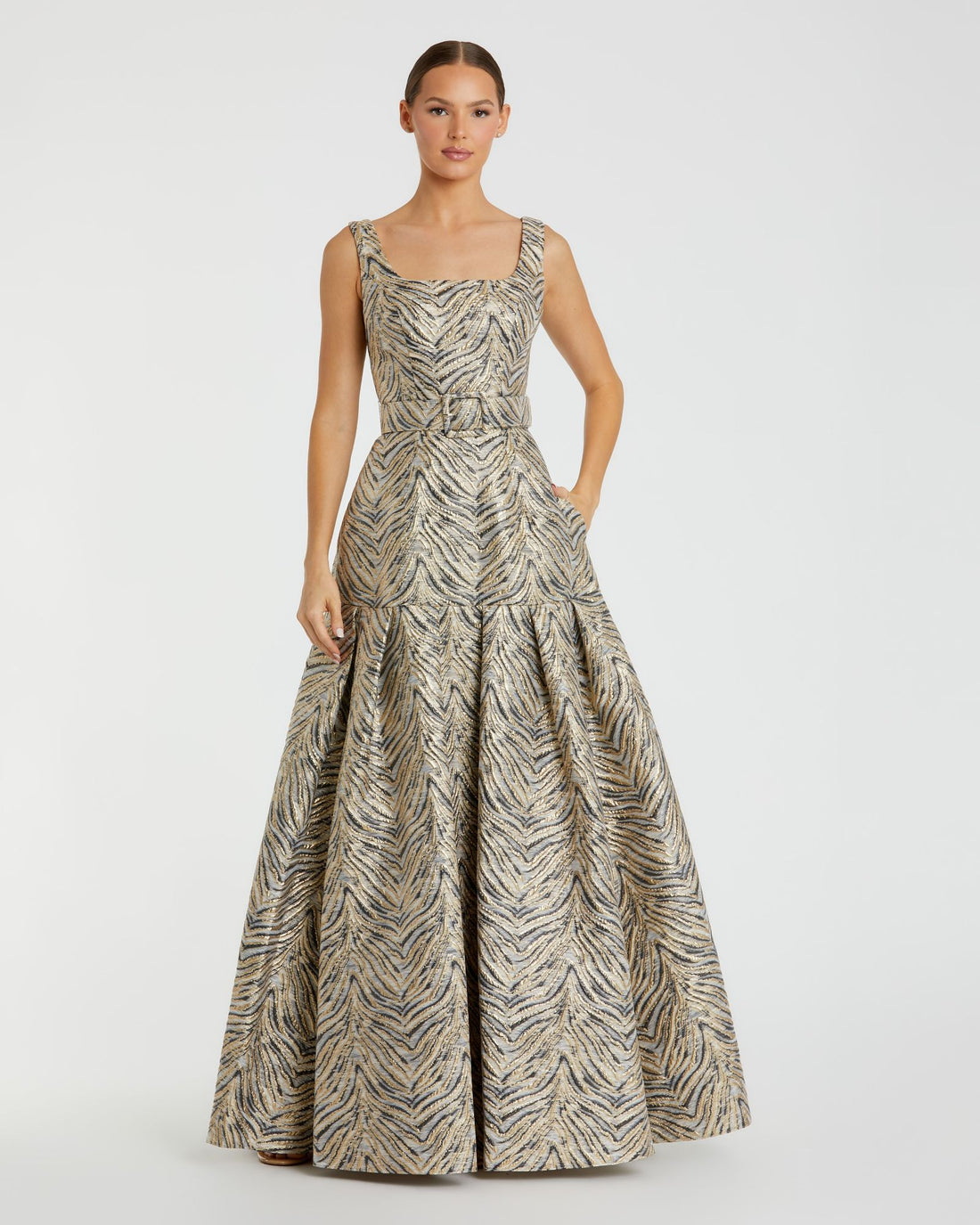 Prom Dresses Long A Line Formal Metallic Print Prom Dress Gold