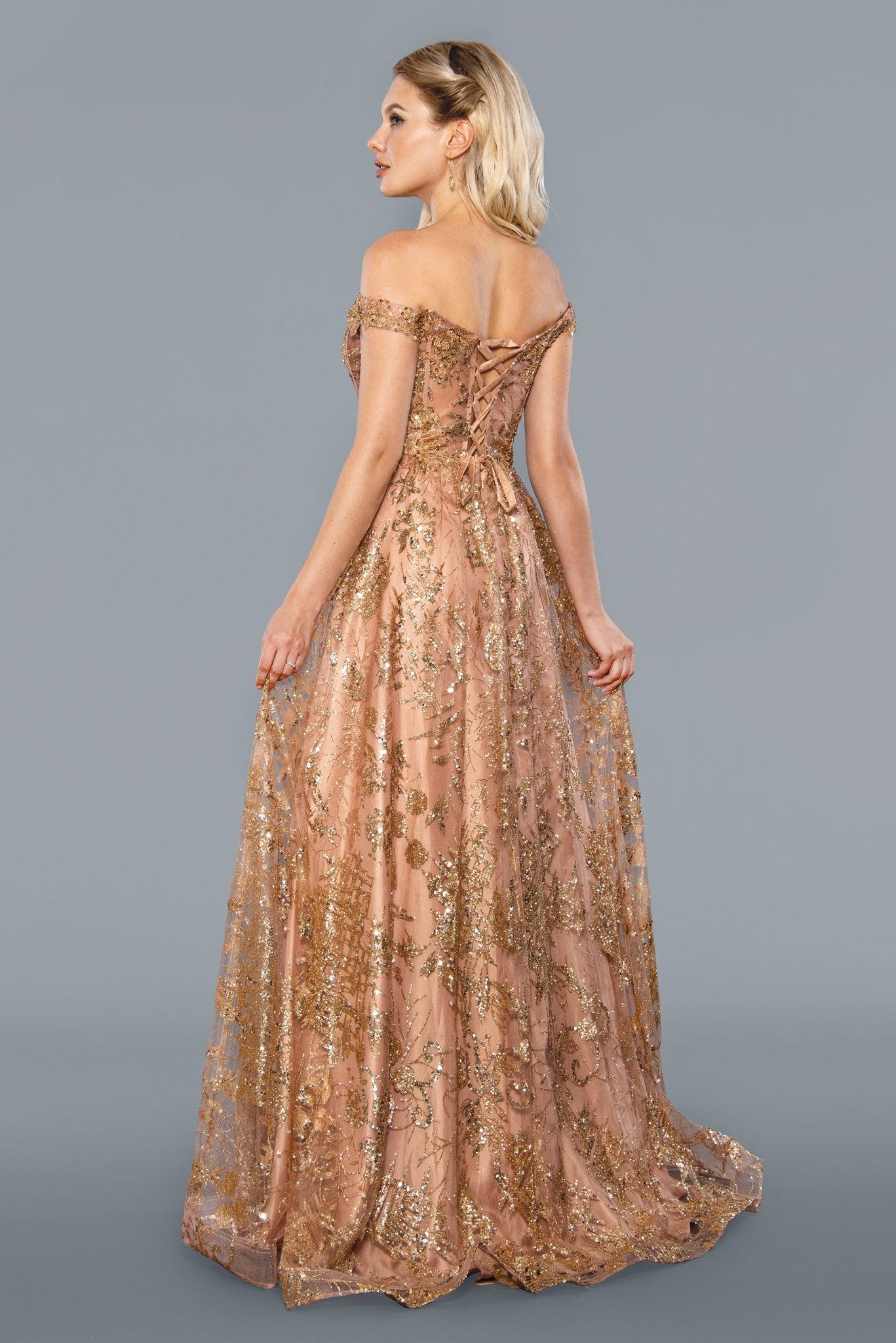 Off Shoulder Long Evening Gown Prom Dress Rose