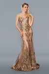 Long Sparkling Evening Gown Gold Front