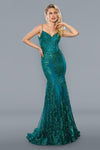 Long Sparkling Evening Gown Emerald Green
