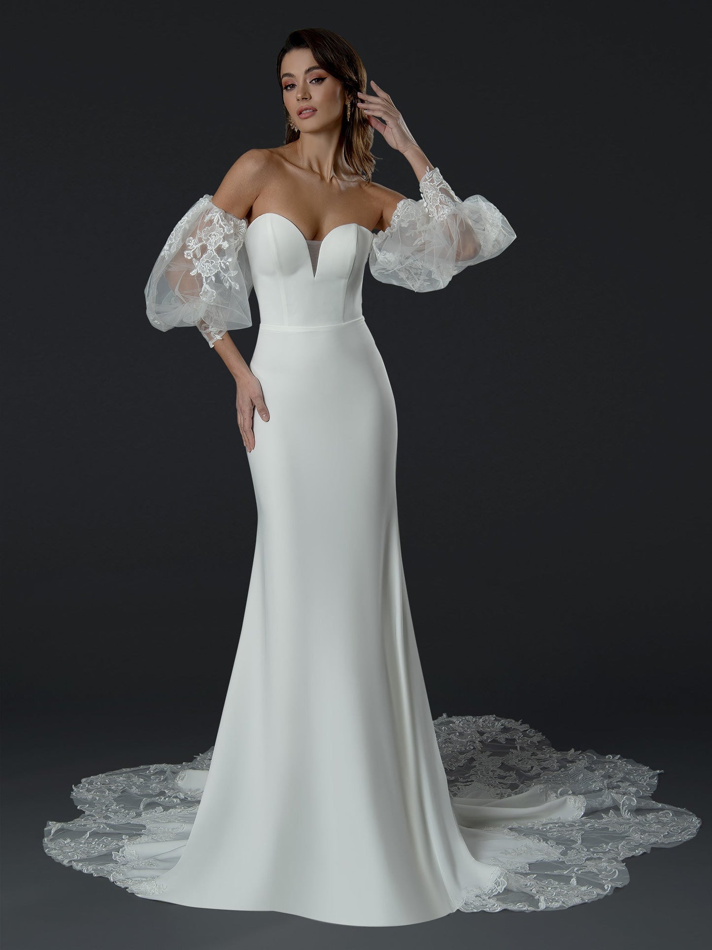 Wedding Dresses Long Bridal Wedding Lace Dress Off White