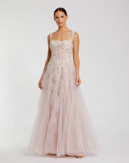 Prom Dresses A Line Long Formal Sequin Ruffle Prom Dress Porcelain Multi