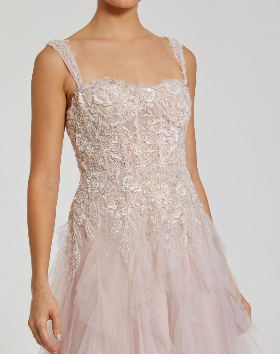 Prom Dresses A Line Long Formal Sequin Ruffle Prom Dress Porcelain Multi