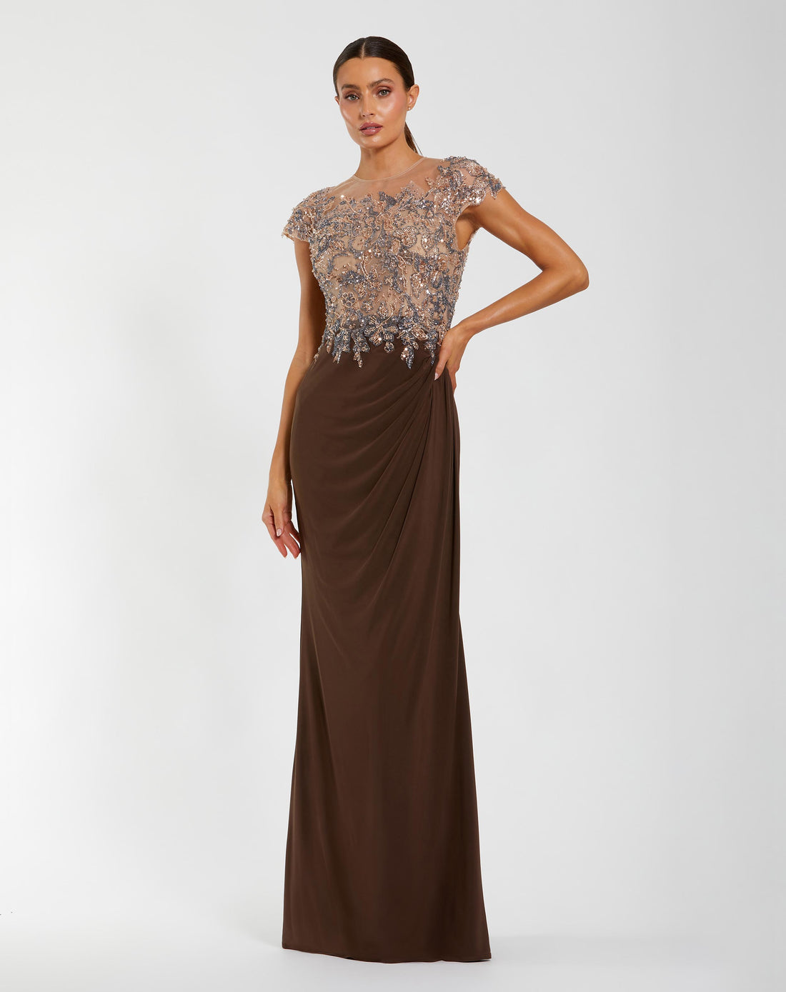 Formal Dresses Long Formal Beaded Evening Dress Chocolate