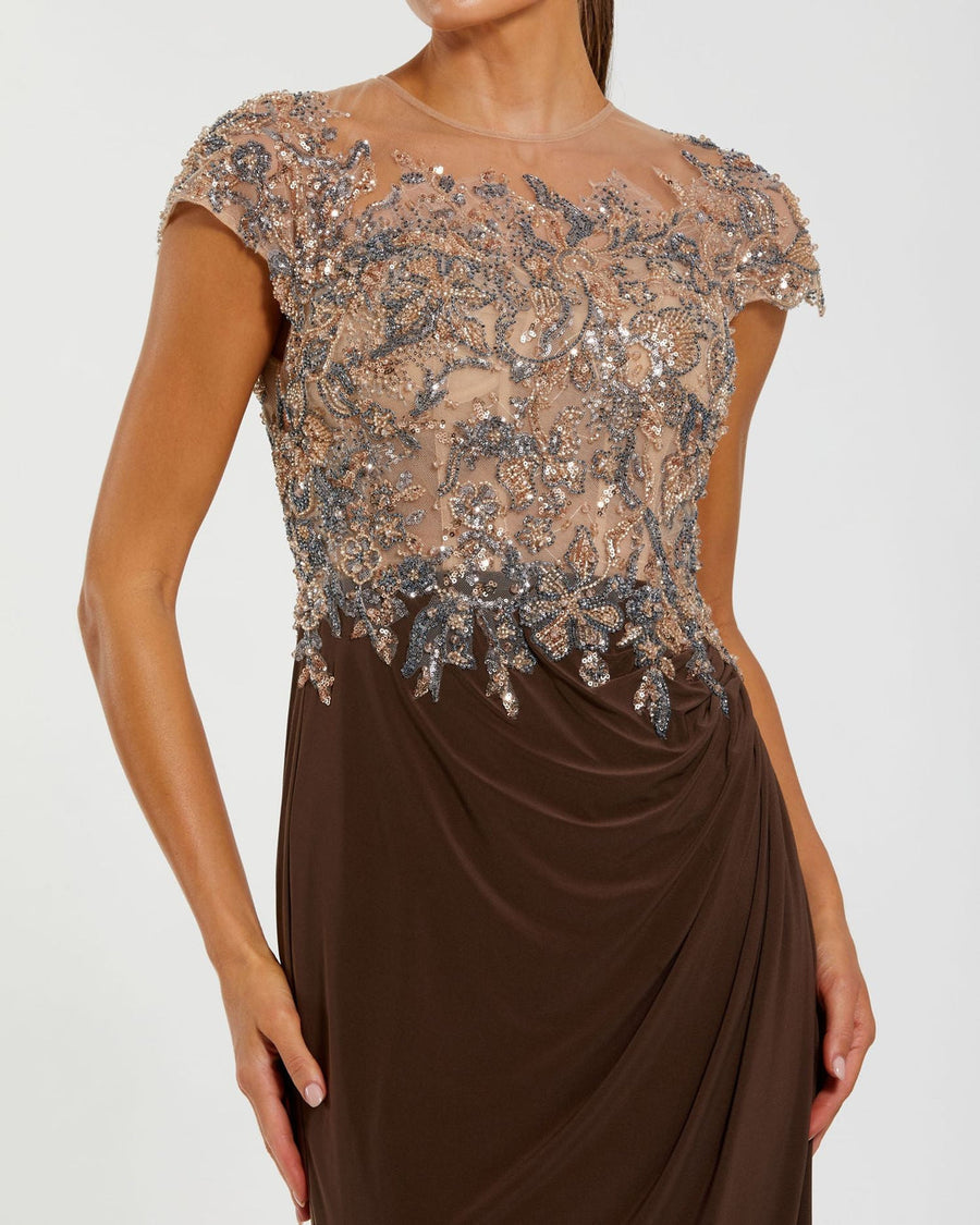 Formal Dresses Long Formal Beaded Evening Dress Chocolate